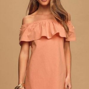 Lulu's Livin' Large Coral Off-the-Shoulder Dress